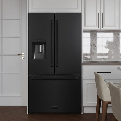 ZLINE 36 in. 28.9 cu. ft. Standard-Depth French Door External Water Dispenser Refrigerator with Dual Ice Maker in Fingerprint-Resistant Black Stainless Steel (RSM-W-36-BS)