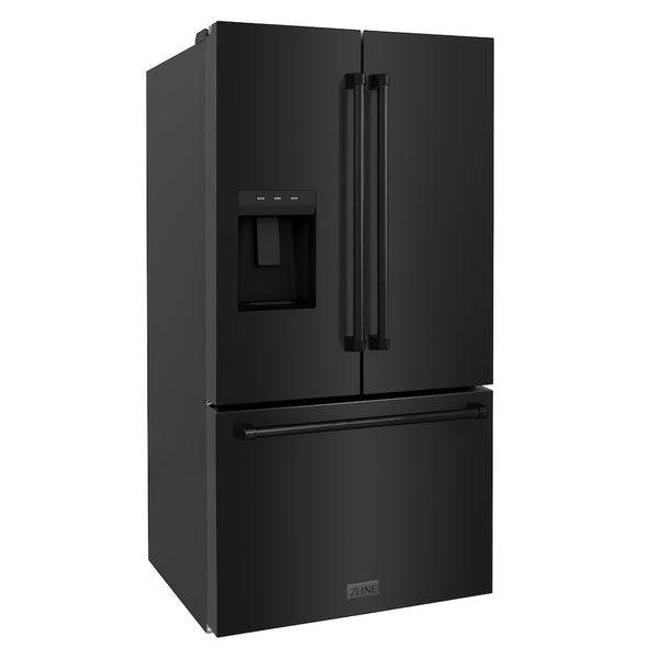 ZLINE 36 in. 28.9 cu. ft. Standard-Depth French Door External Water Dispenser Refrigerator with Dual Ice Maker in Fingerprint-Resistant Black Stainless Steel (RSM-W-36-BS)