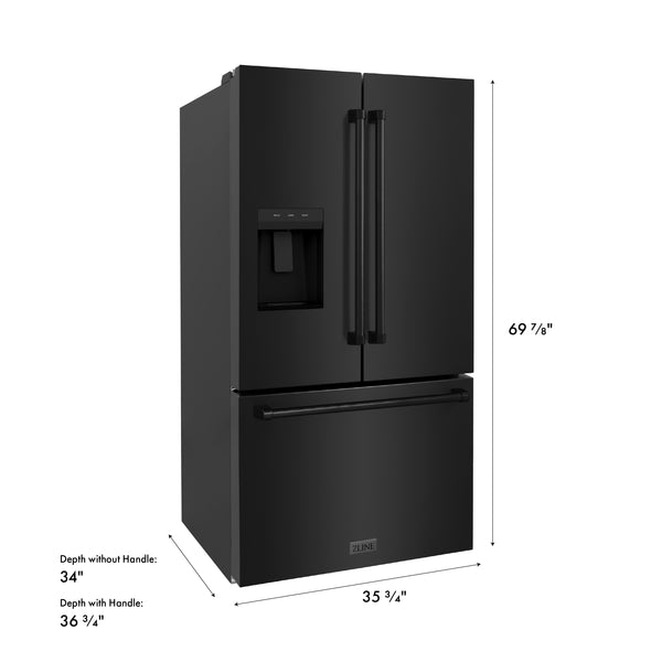 ZLINE 36 in. 28.9 cu. ft. Standard-Depth French Door External Water Dispenser Refrigerator with Dual Ice Maker in Fingerprint-Resistant Black Stainless Steel (RSM-W-36-BS)