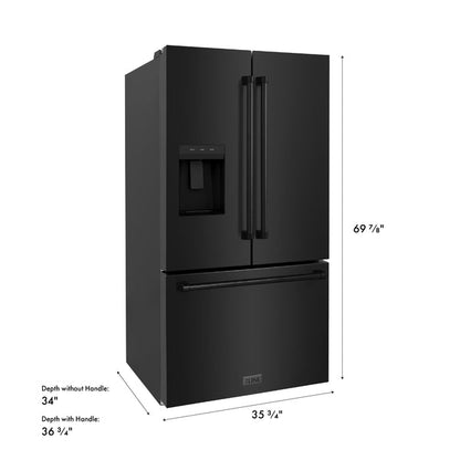 ZLINE 36 in. 28.9 cu. ft. Standard-Depth French Door External Water Dispenser Refrigerator with Dual Ice Maker in Fingerprint-Resistant Black Stainless Steel (RSM-W-36-BS)