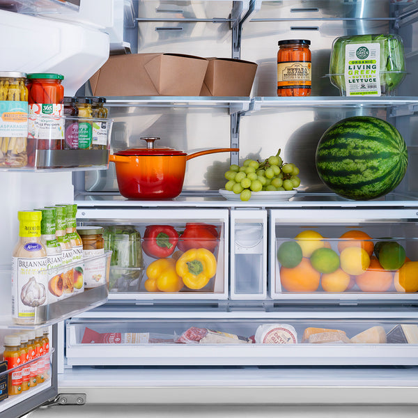 ZLINE Autograph Edition 36 in. 28.9 cu. ft. Standard-Depth French Door External Water Dispenser Refrigerator with Dual Ice Maker in Fingerprint-Resistant Stainless Steel and Polished Gold Traditional Handles (RSMZ-W-36-G)