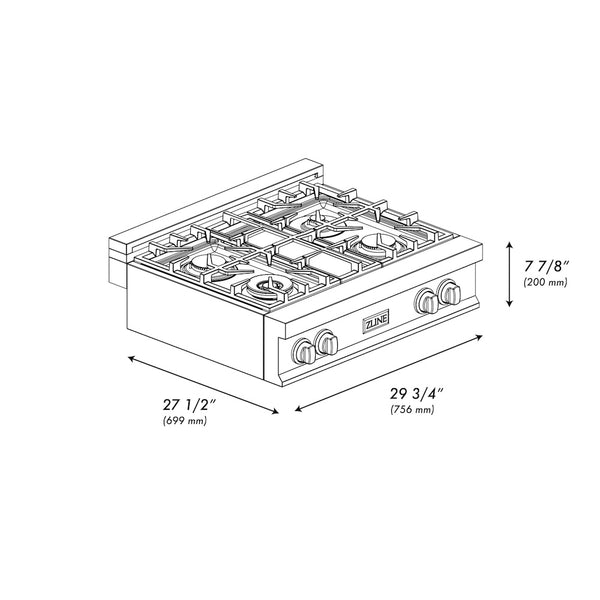 ZLINE Legacy Gas Rangetop Porcelain Cooktop in Stainless Steel. Available size 30, 36, 48 in