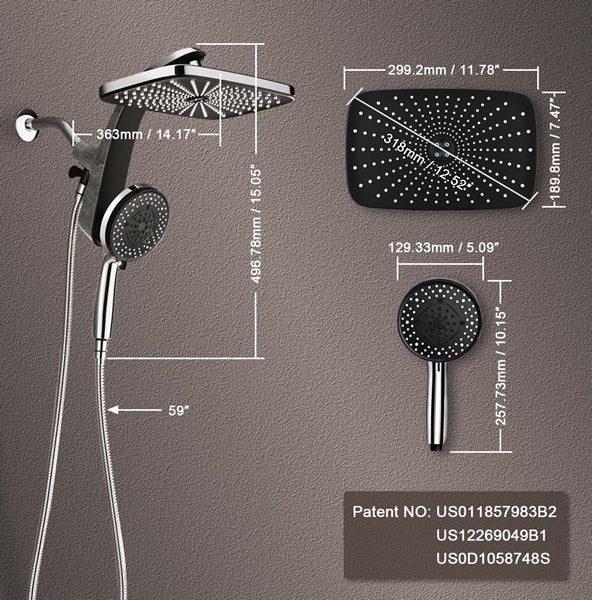 Rain Shower Head with Handheld Showerhead, 1.8GPM 460311