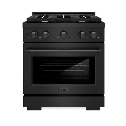 ZLINE 30 in. 4.2 cu. ft. Paramount Dual Fuel Range with 4 Burner Gas Cooktop and Electric Convection Oven in Black Stainless Steel (SDRB-30)