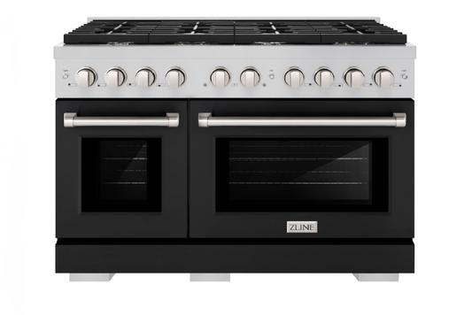 ZLINE 48 IN. 6.7 CU. FT. PARAMOUNT DOUBLE OVEN GAS RANGE WITH 8 BURNER COOKTOP IN STAINLESS STEEL WITH BLACK MATTE DOORS