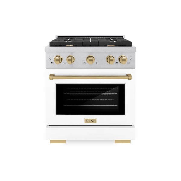 ZLINE Autograph Edition 30 in. 4.2 cu. ft. Paramount Gas Range with 4 Burner Cooktop and Convection Gas Oven in Stainless Steel and Champagne Bronze Accents (SGRZ-30-CB)