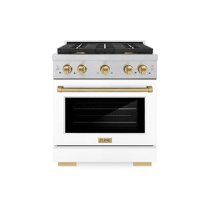ZLINE Autograph Edition 30 in. 4.2 cu. ft. Paramount Gas Range with 4 Burner Cooktop and Convection Gas Oven in Stainless Steel and Champagne Bronze Accents (SGRZ-30-CB)