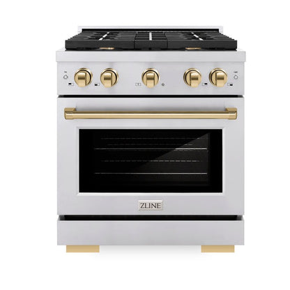 ZLINE Autograph Edition 30 in. 4.2 cu. ft. Paramount Gas Range with 4 Burner Cooktop and Convection Gas Oven Polished Gold Accents (SGRZ)