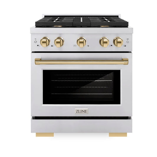 ZLINE Autograph Edition 30 in. 4.2 cu. ft. Paramount Gas Range with 4 Burner Cooktop and Convection Gas Oven Polished Gold Accents (SGRZ)
