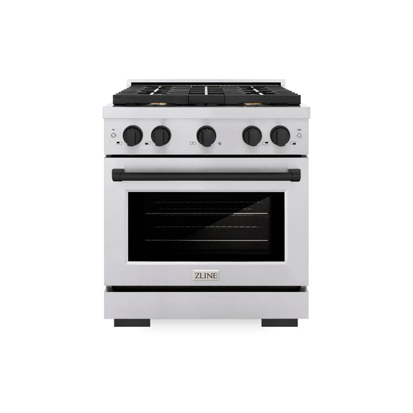 ZLINE Autograph Edition 30 in. 4.2 cu. ft. Paramount Gas Range with 4 Burner Cooktop and Convection Gas Oven in Stainless Steel and Champagne Bronze Accents (SGRZ-30-CB)