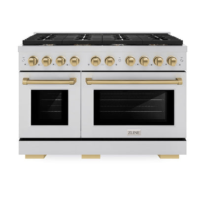 ZLINE Autograph Edition 48 in. 6.7 cu. ft. Paramount Double Oven Gas Range with 8 Burner Cooktop in Stainless Steel