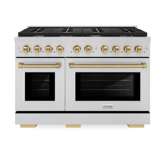 ZLINE Autograph Edition 48 in. 6.7 cu. ft. Paramount Double Oven Gas Range with 8 Burner Cooktop ,Champagne Bronze Accents  (SGRZ-CB)