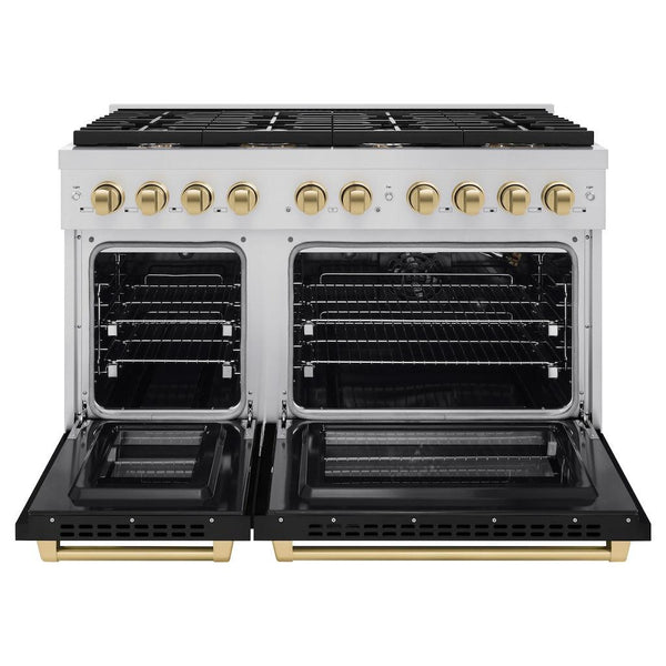 ZLINE Autograph Edition 48 in. 6.7 cu. ft. Paramount Double Oven Gas Range with 8 Burner Cooktop in Stainless Steel