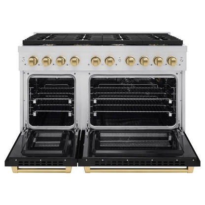 ZLINE Autograph Edition 48 in. 6.7 cu. ft. Paramount Double Oven Gas Range with 8 Burner Cooktop in Stainless Steel