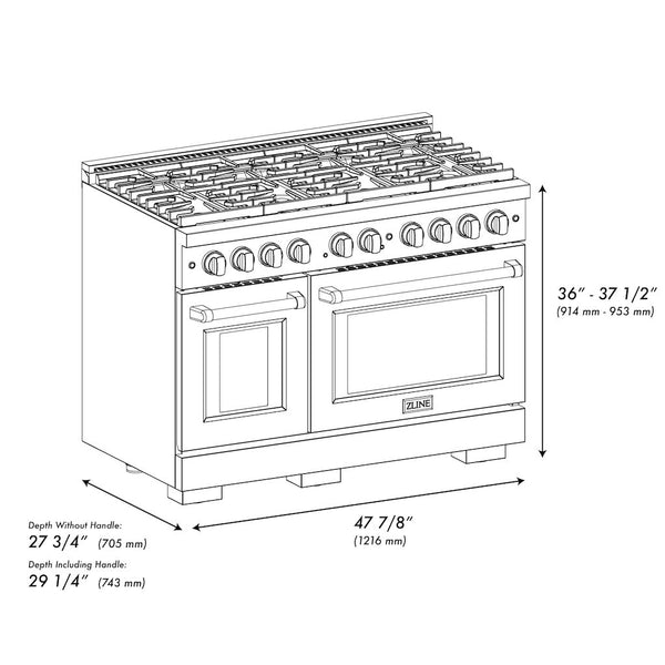 ZLINE Autograph Edition 48 in. 6.7 cu. ft. Paramount Double Oven Gas Range with 8 Burner Cooktop in Stainless Steel
