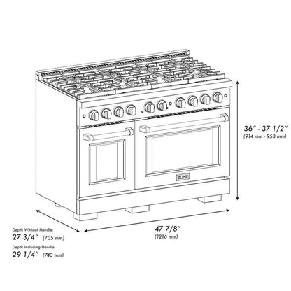 ZLINE Autograph Edition 48 in. 6.7 cu. ft. Paramount Double Oven Gas Range with 8 Burner Cooktop in Stainless Steel