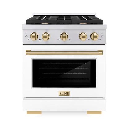 ZLINE Autograph Edition 30 in. 4.2 cu. ft. Paramount Gas Range with 4 Burner Cooktop and Convection Gas Oven Polished Gold Accents (SGRZ)