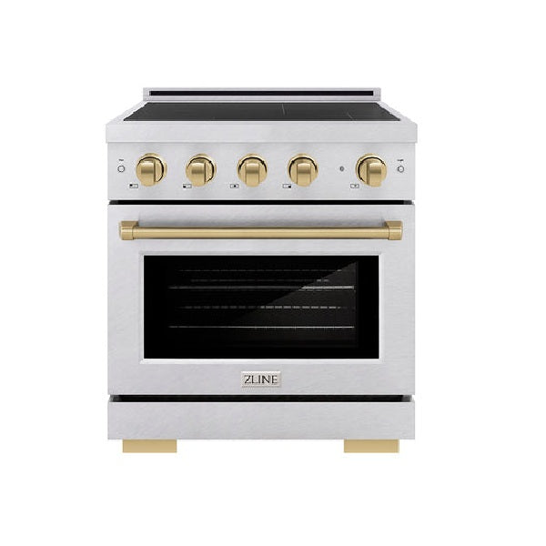 ZLINE Autograph Edition Paramount Induction Range with Element Cooktop and Electric Convection Oven in Satin Stainless Steel with Champagne Bronze Accents (SINRSZ)