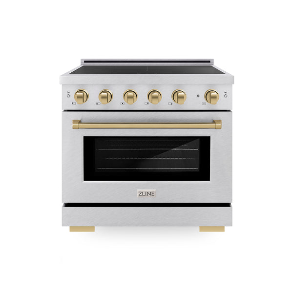 ZLINE Autograph Edition Paramount Induction Range with Element Cooktop and Electric Convection Oven in Satin Stainless Steel with Champagne Bronze Accents (SINRSZ)