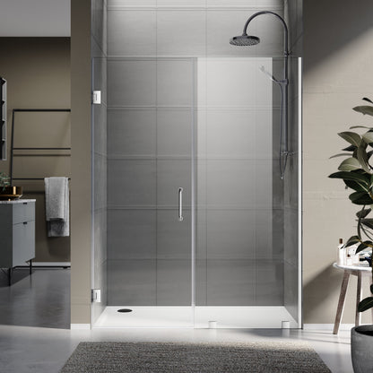 Frameless Swing Shower Door, 54"–59.5"Width x 80" Height, Double 3/8" Tempered Clear Glass, 26–28" Door Panel