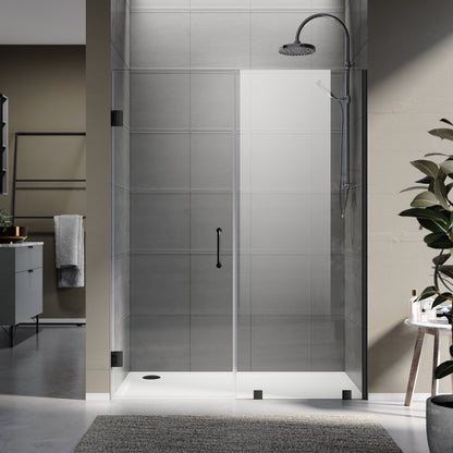 Frameless Swing Shower Door, 54"–59.5"Width x 80" Height, Double 3/8" Tempered Clear Glass, 26–28" Door Panel