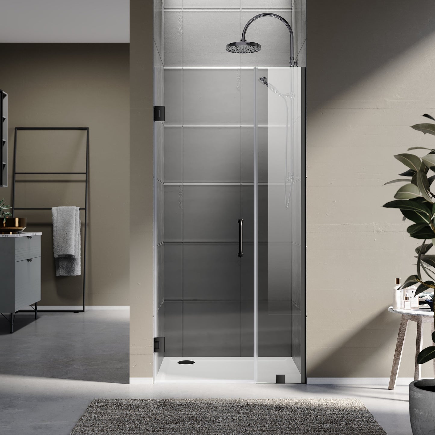 Frameless Swing Shower Door, 35-1/8"–35.5"Width x 80" Height, Double 3/8" Tempered Clear Glass, 26" Door Panel