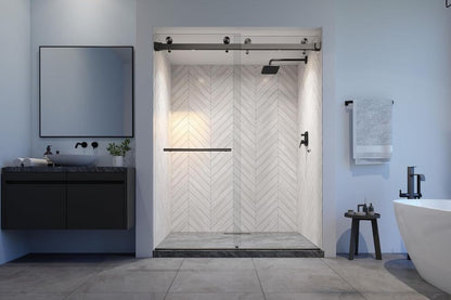 VITRA-200 56.5-59" W x 78" H Frameless Shower Door, Double Sliding with 3/8" Clear Tempered Glass (Matte Black)