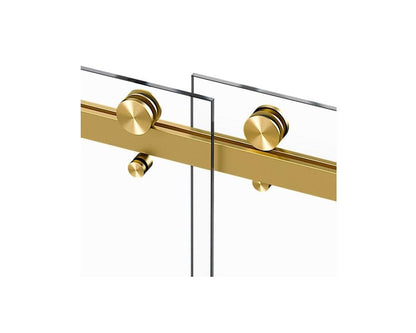 VITRA-200X 56.5-60" W x 78" High 3/8" Twinglide Frameless Shower Door with (10mm) Clear Tempered Glass (Satin Brass - Towel BAR & KNOB)