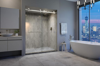VITRA-200 56.5-59" W x 78" H Frameless Shower Door, Double Sliding with 3/8" Clear Tempered Glass (Brushed Nickel)