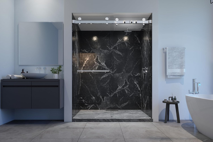 VITRA-200 56.5-59" W x 78" H Twinglide Frameless Shower Door w/ 3/8" Clear Tempered Glass (Chrome)
