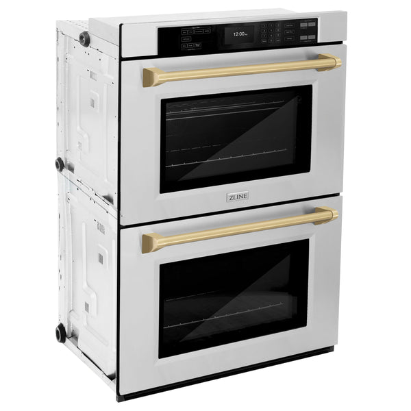 WADZ-30-CB ZLINE 30 IN. AUTOGRAPH EDITION PROFESSIONAL TRUE CONVECTION DOUBLE WALL OVEN WITH AIR FRY AND SELF CLEAN IN STAINLESS STEEL WITH CHAMPAGNE BRONZE HANDLES