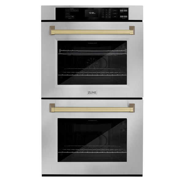 WADZ-30-CB ZLINE 30 IN. AUTOGRAPH EDITION PROFESSIONAL TRUE CONVECTION DOUBLE WALL OVEN WITH AIR FRY AND SELF CLEAN IN STAINLESS STEEL WITH CHAMPAGNE BRONZE HANDLES