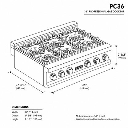 XTA-PC36, 36" PROFESSIONAL GAS COOKTOP
