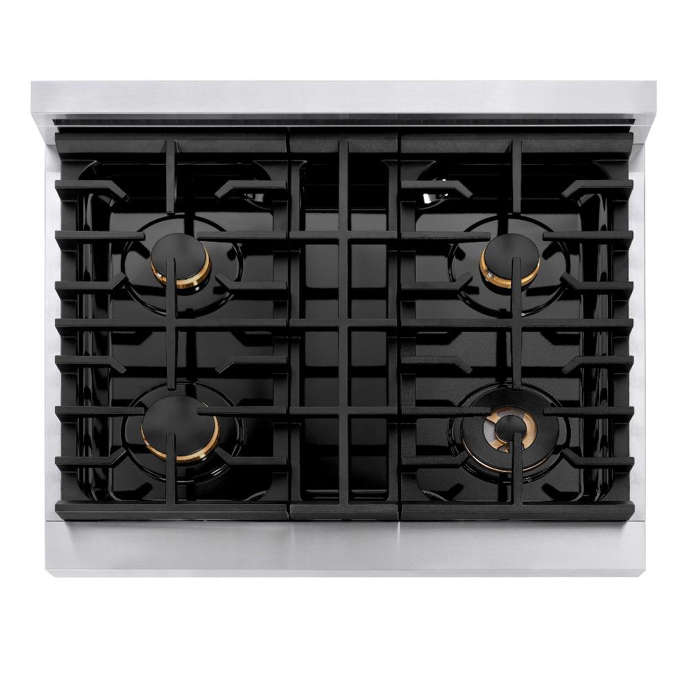 ZLINE Autograph Edition 30 in. 4.2 cu. ft. Paramount Induction Range with 4 Element Cooktop and Electric Convection Oven in Satin Stainless Steel with Champagne Bronze Accents