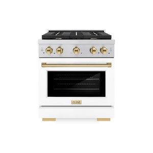 ZLINE Autograph Edition 30 in. 4.2 cu. ft. Paramount Gas Range with 4 Burner Cooktop and Convection Gas Oven in Stainless Steel and Polished Gold Accents