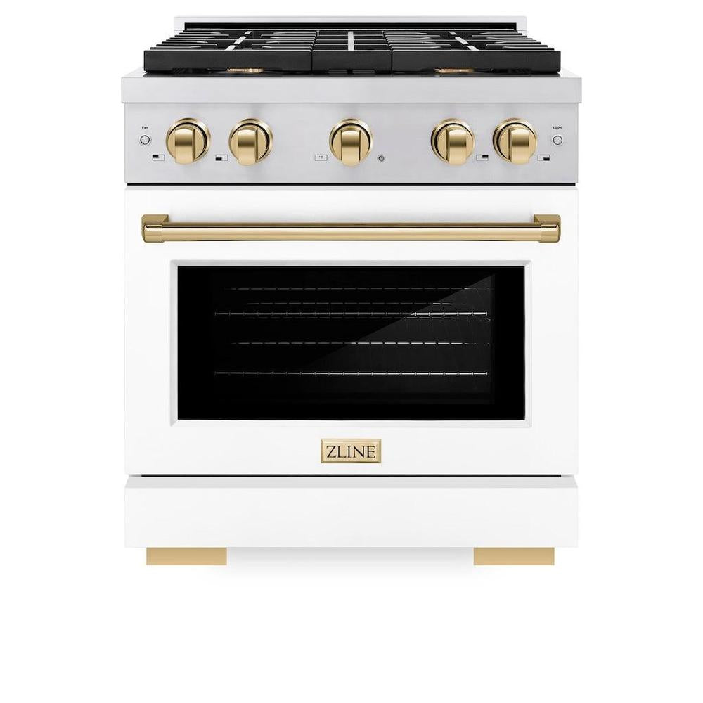 ZLINE Autograph Edition 30 in. 4.2 cu. ft. Paramount Gas Range with 4 Burner Cooktop and Convection Gas Oven in Stainless Steel and Polished Gold Accents