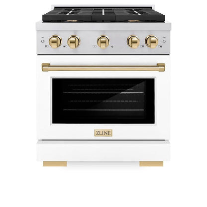 ZLINE Autograph Edition 30 in. 4.2 cu. ft. Paramount Gas Range with 4 Burner Cooktop and Convection Gas Oven in Stainless Steel and Polished Gold Accents