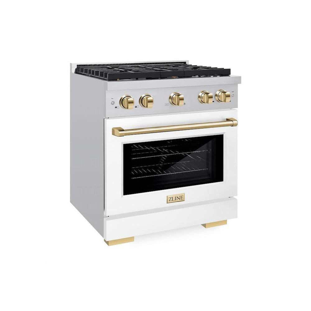 ZLINE Autograph Edition 30 in. 4.2 cu. ft. Paramount Gas Range with 4 Burner Cooktop and Convection Gas Oven in Stainless Steel and Polished Gold Accents