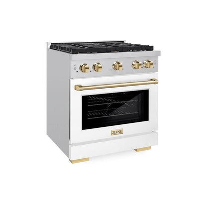 ZLINE Autograph Edition 30 in. 4.2 cu. ft. Paramount Gas Range with 4 Burner Cooktop and Convection Gas Oven in Stainless Steel and Polished Gold Accents