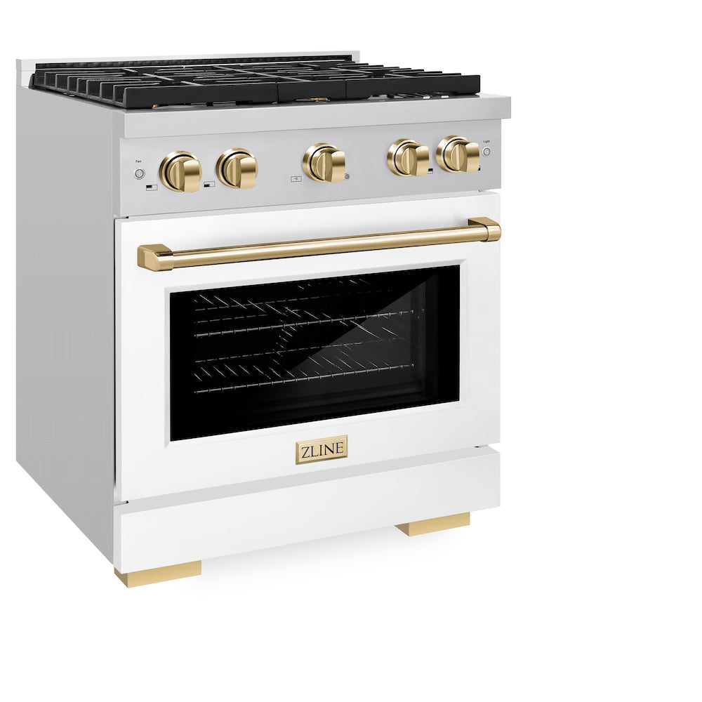 ZLINE Autograph Edition 30 in. 4.2 cu. ft. Paramount Gas Range with 4 Burner Cooktop and Convection Gas Oven in Stainless Steel and Polished Gold Accents