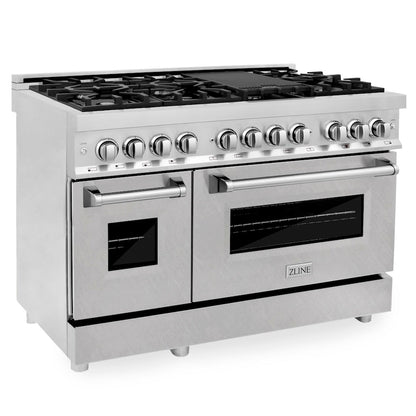 ZLINE 48 in. 6.0 cu. ft. Legacy Dual Fuel Range with 7 Burner Gas Cooktop and 2 Electric Ovens in Stainless Steel with Satin Stainless Steel Doors