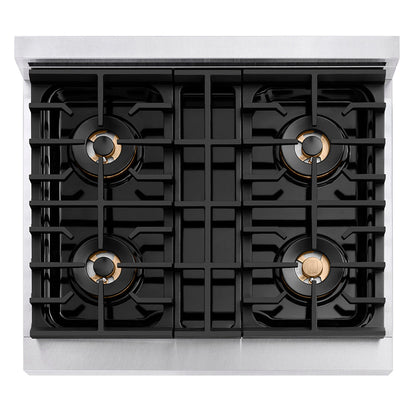 ZLINE Autograph Edition 30 in. 4.2 cu. ft. Paramount Gas Range with 4 Burner Cooktop and Convection Gas Oven in Stainless Steel and Polished Gold Accents